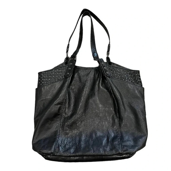 Elliott Lucca Black Leather Studded Large Tote - Picture 1 of 6